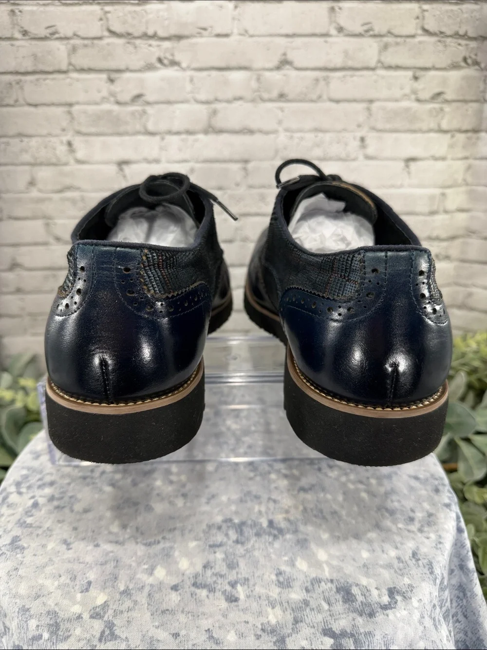 STACY ADAMS “Baxley” Ink Blue Leather & Suede Casual Wingtip Oxfords Mens 12M